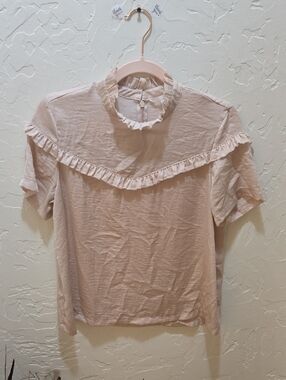 H&M Pale Pink Ruffled High-Neck Short Sleeve Blouse